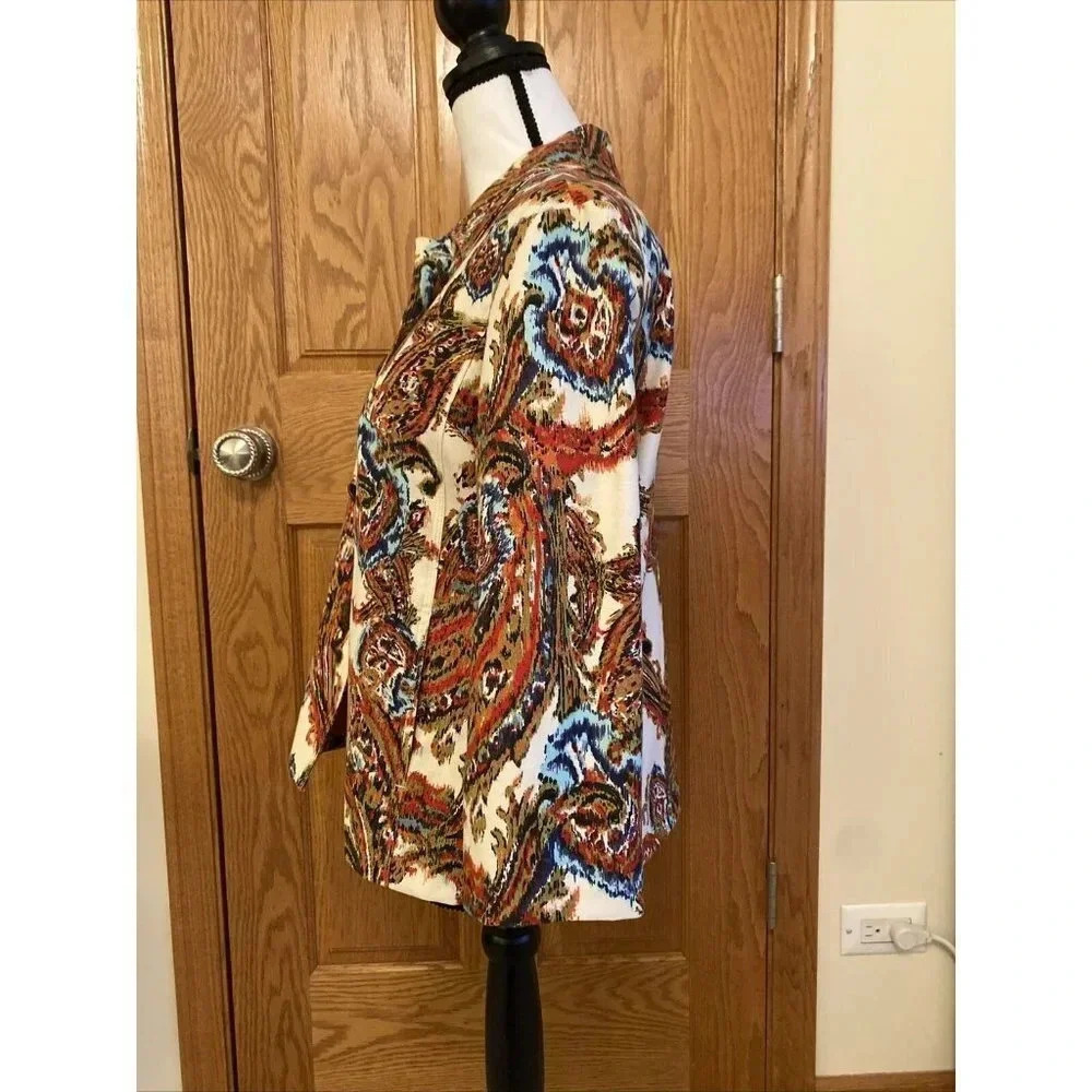 Women's Chico's Sz 1 Blazer Modern Ikat Geometric Print 3/4 Sleeve Paisley - Picture 8 of 9